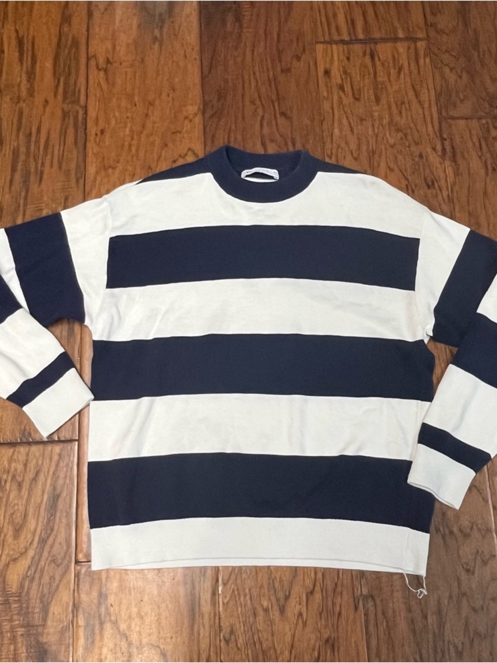 Zara navy and white striped crewneck sweater
